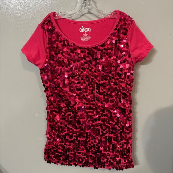 Circo Girls Hot Pink Sequin Short Sleeve Scoop Neck T Shirt (Girls Medium) - Picture 1 of 4